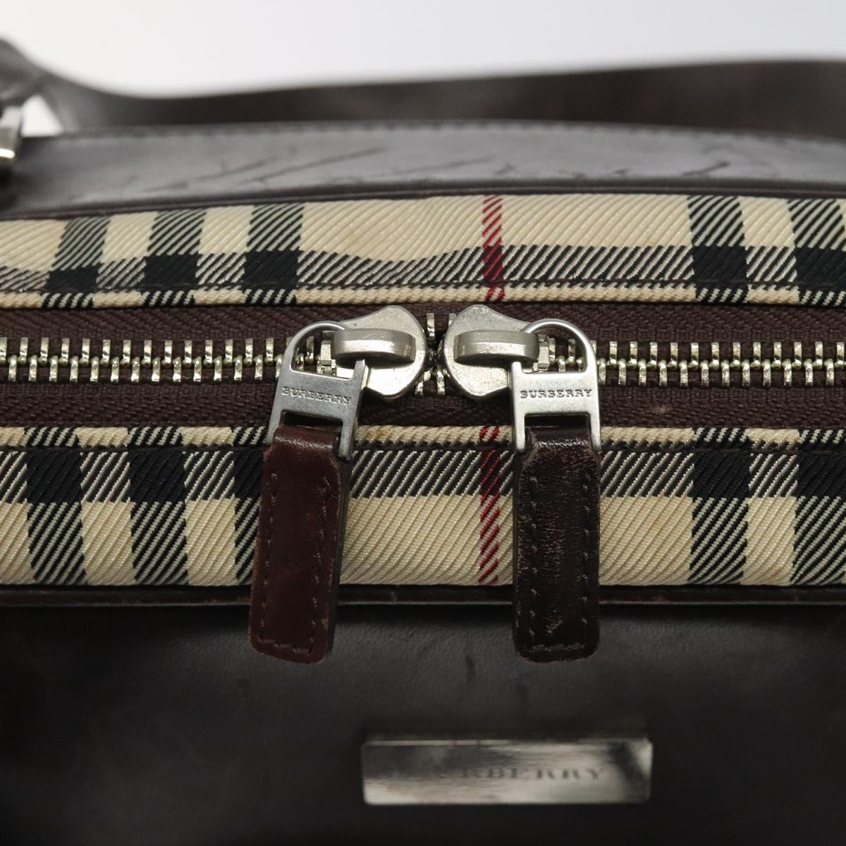 BURBERRY Nova Check Hand Bag Nylon Beige Silver Auth 116114