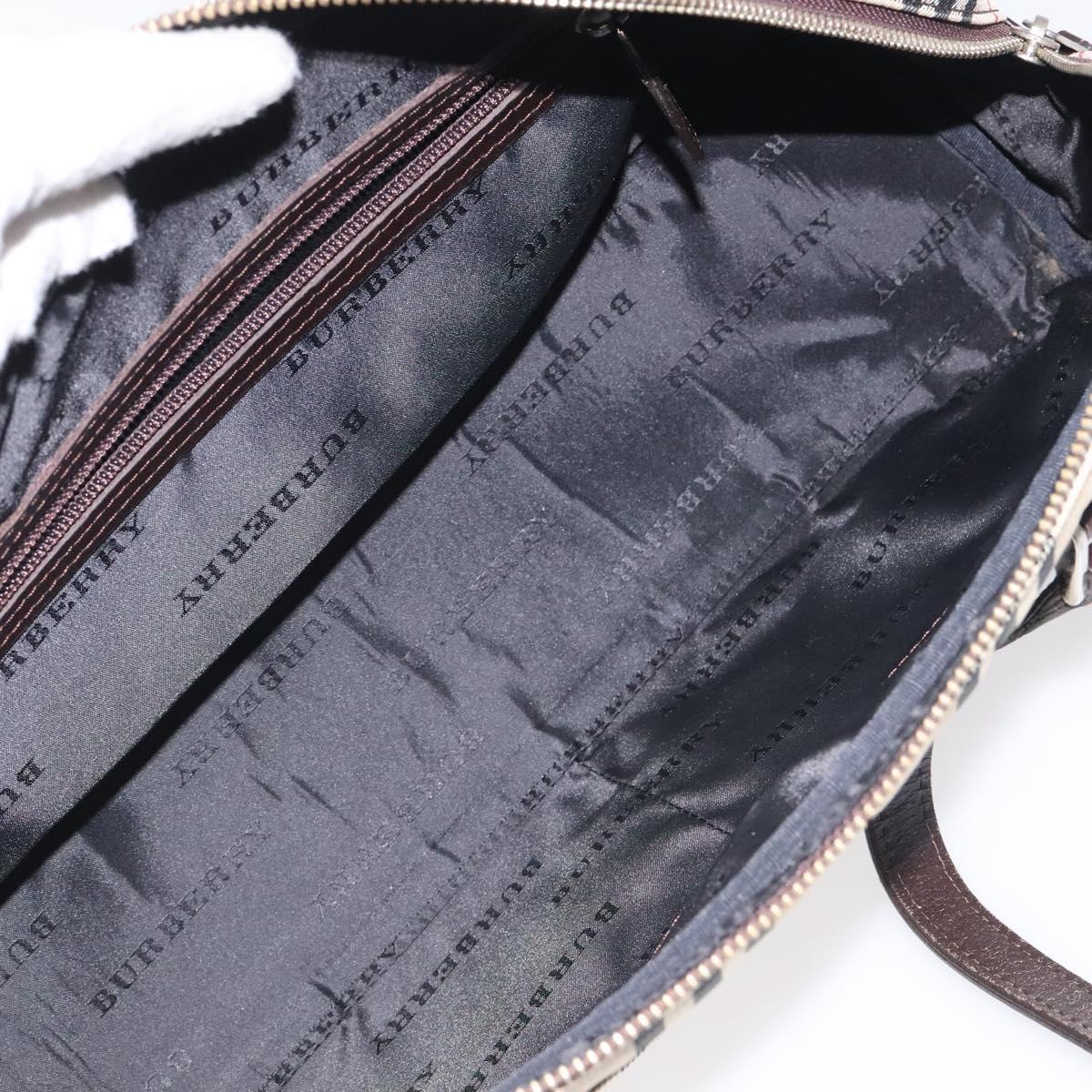 BURBERRY Nova Check Hand Bag Nylon Beige Silver Auth 116114