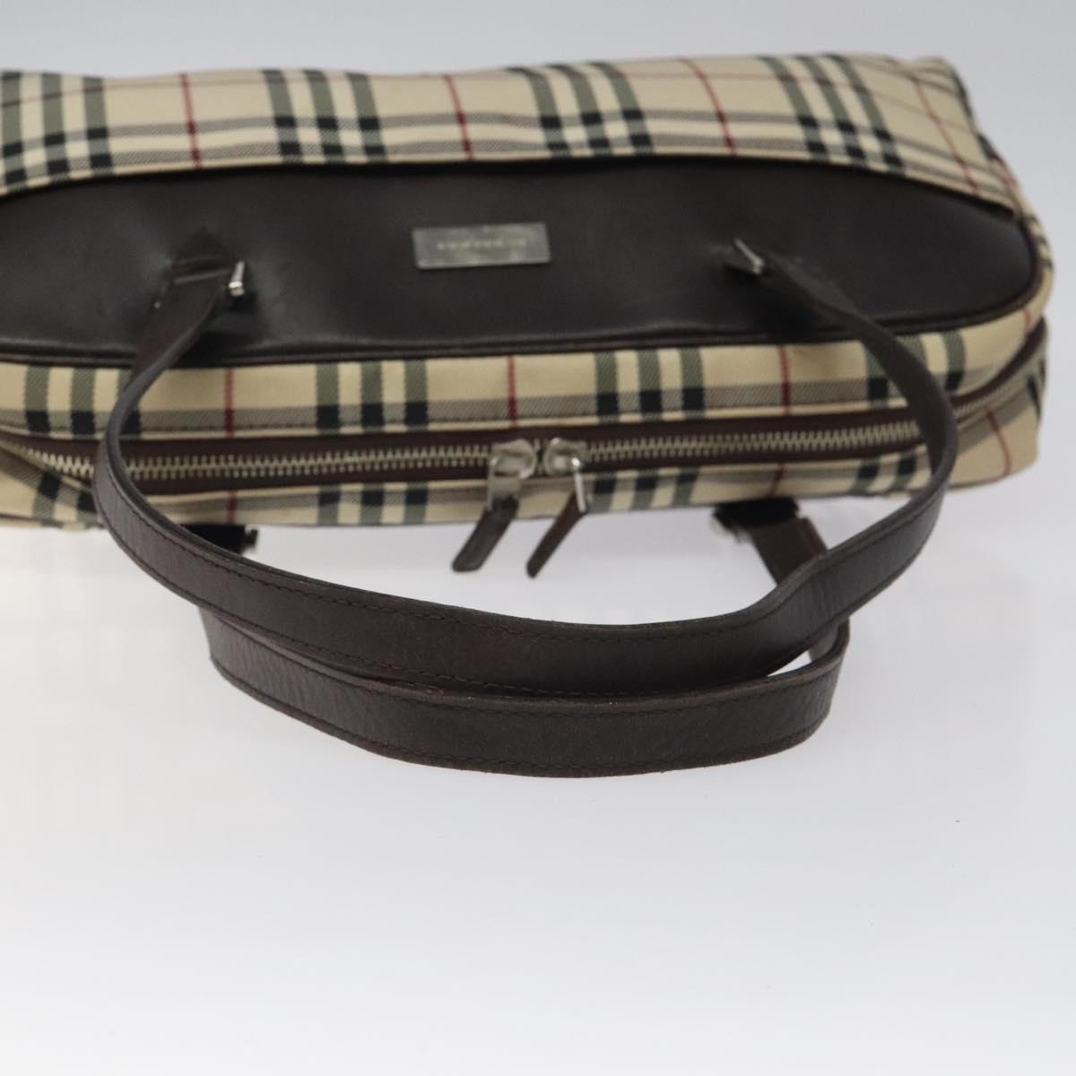 BURBERRY Nova Check Hand Bag Nylon Beige Silver Auth 116114