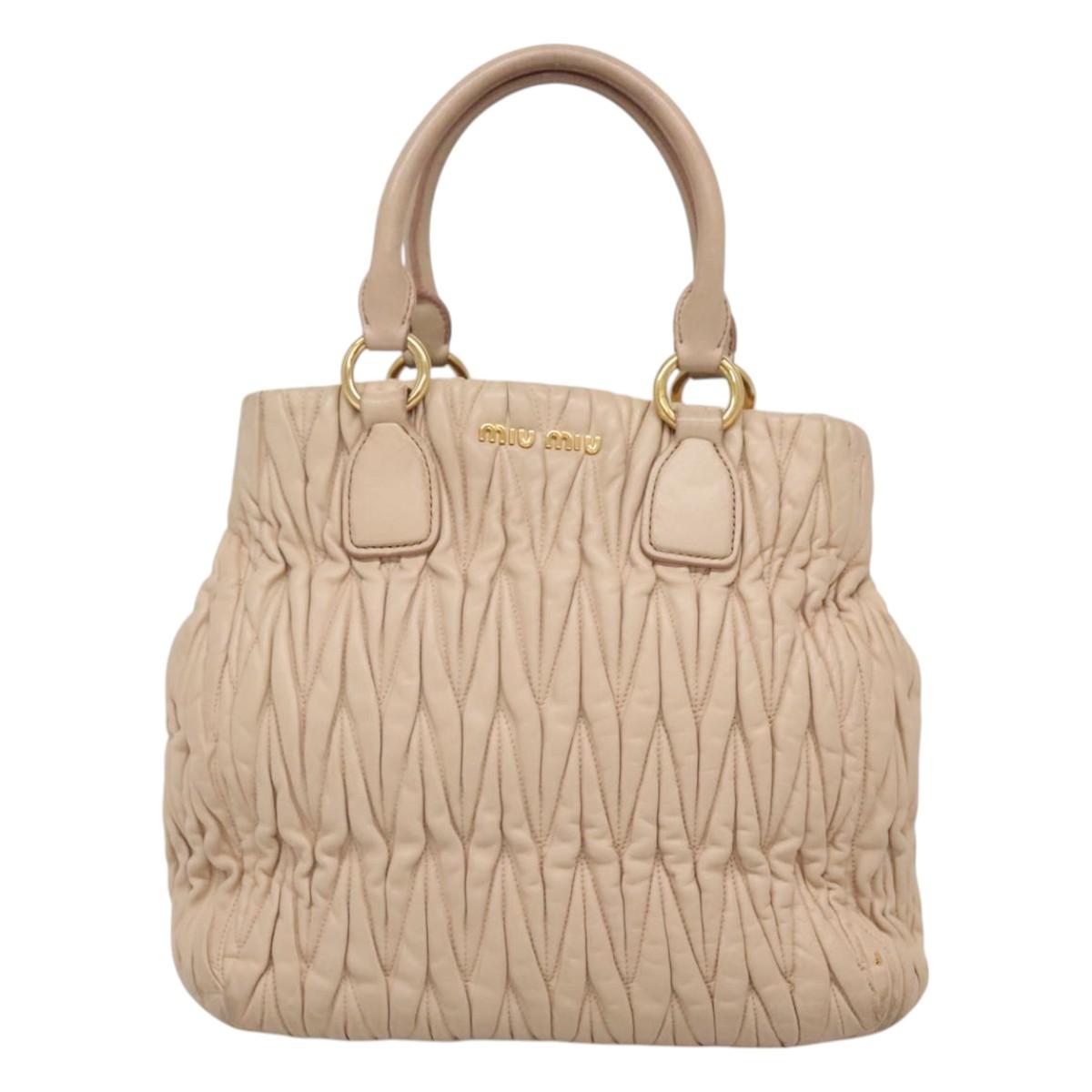 Miu Miu Matelasse Hand Bag Leather 2way Beige Gold Auth 116116