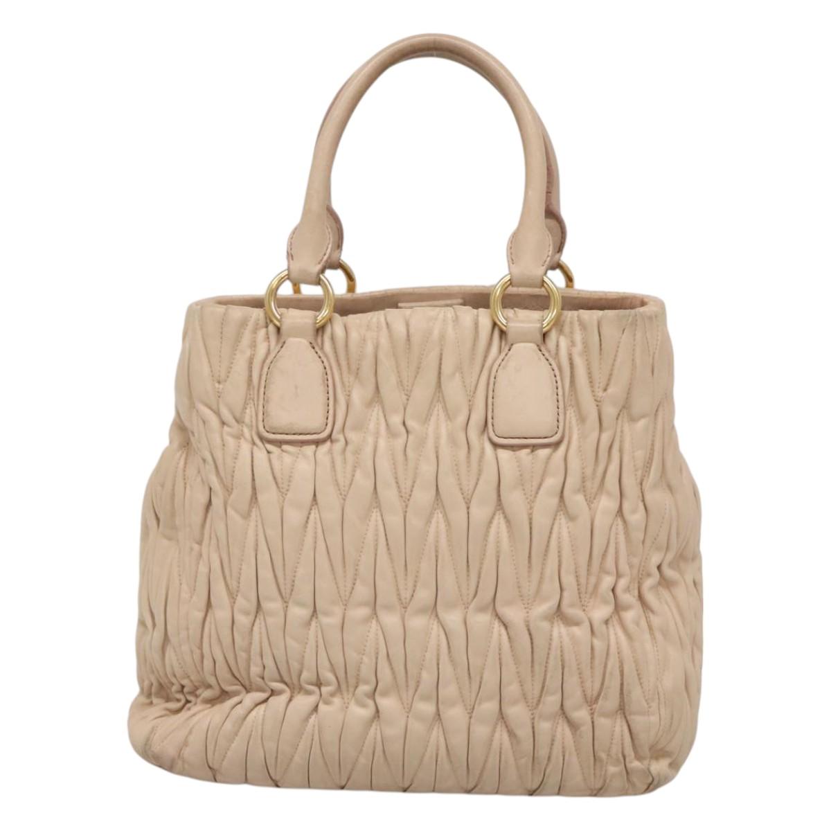 Miu Miu Matelasse Hand Bag Leather 2way Beige Gold Auth 116116