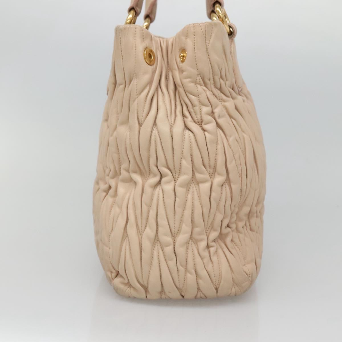 Miu Miu Matelasse Hand Bag Leather 2way Beige Gold Auth 116116