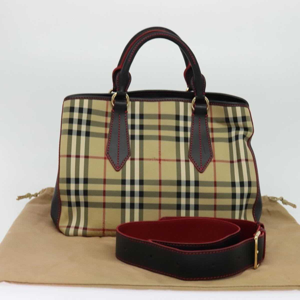BURBERRY Nova Check Hand Bag Canvas 2way Beige Auth 116123V