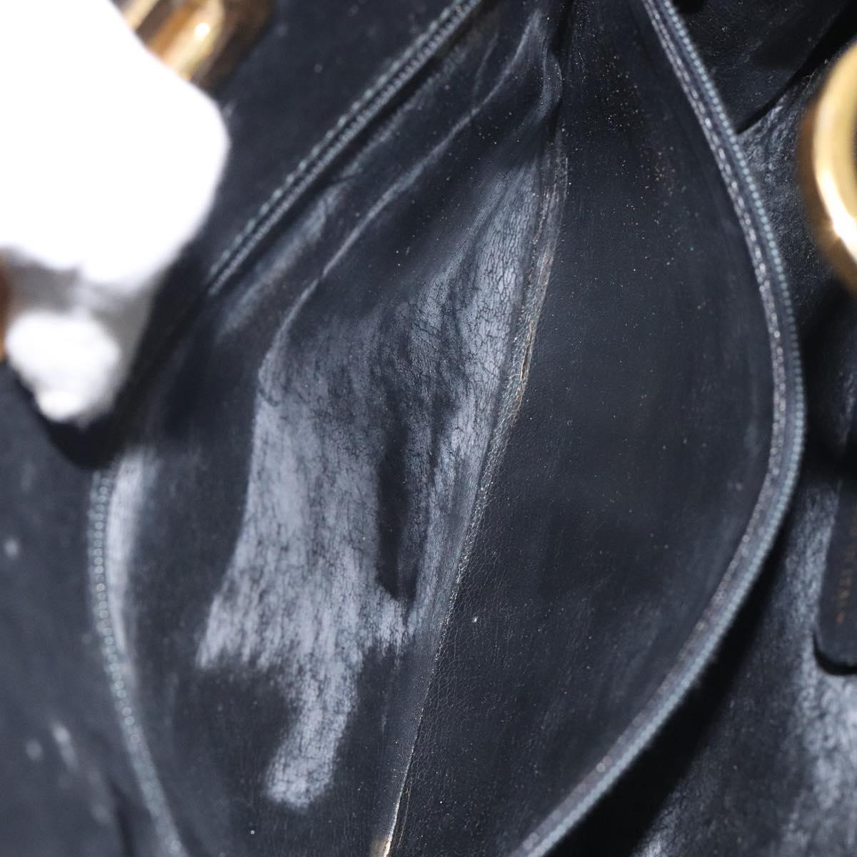 Salvatore Ferragamo Gancini Chain Shoulder Bag Leather Black Gold Auth 116128