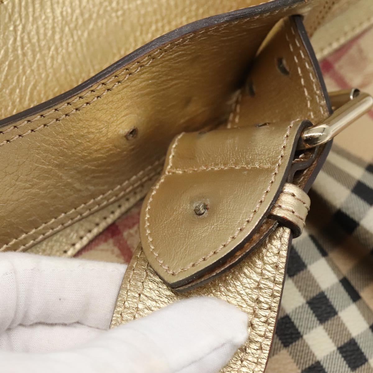 BURBERRY Nova Check Tote Bag PVC Beige Gold Auth 116135