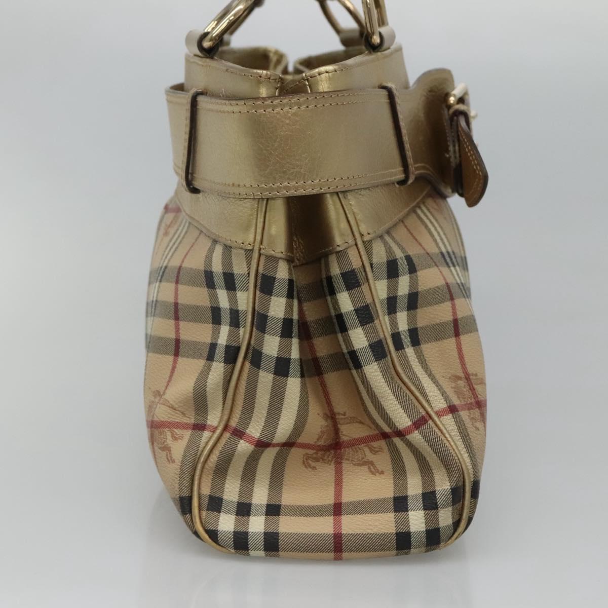 BURBERRY Nova Check Tote Bag PVC Beige Gold Auth 116135