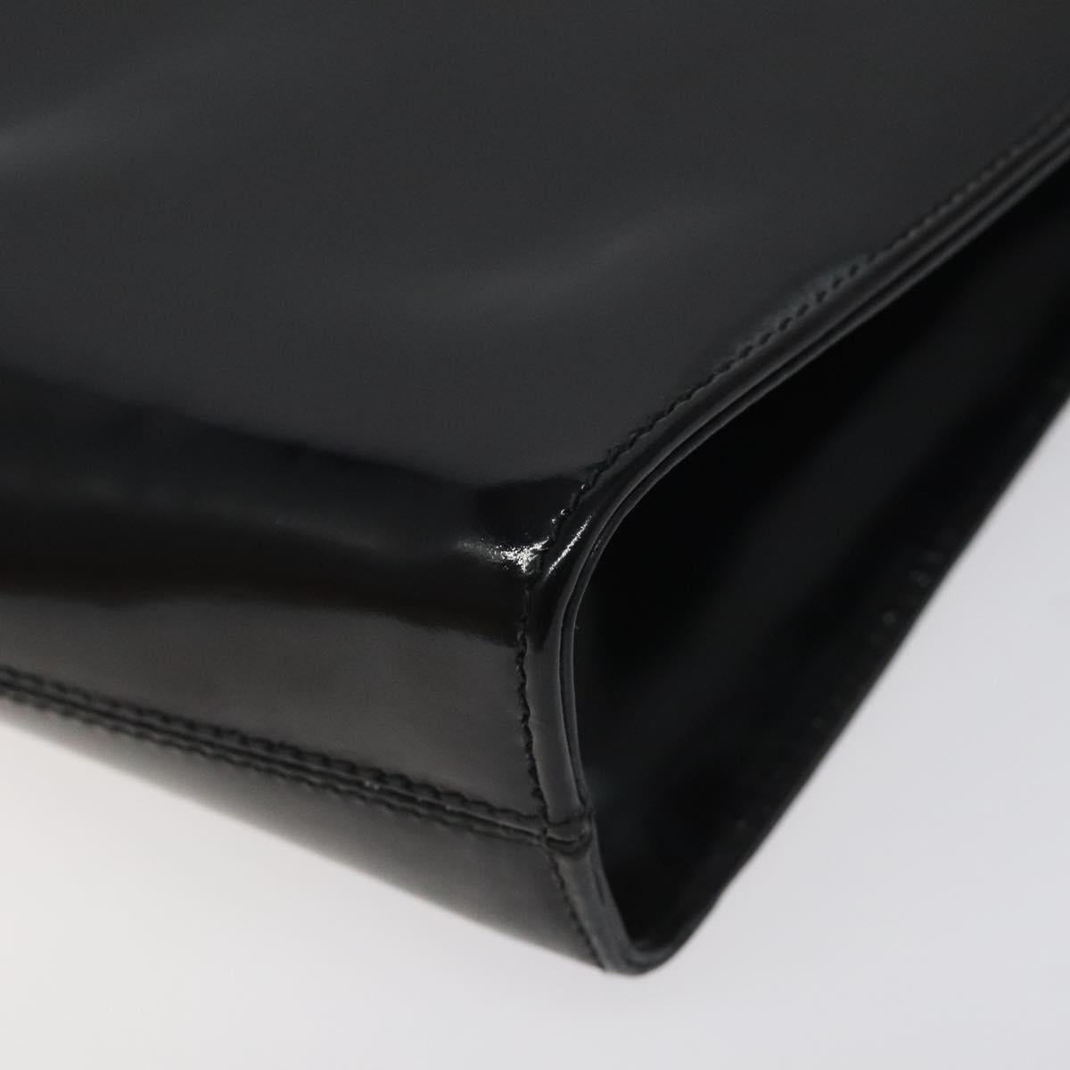 Salvatore Ferragamo Gancini Chain Shoulder Bag Patent Black Gold Auth 116139