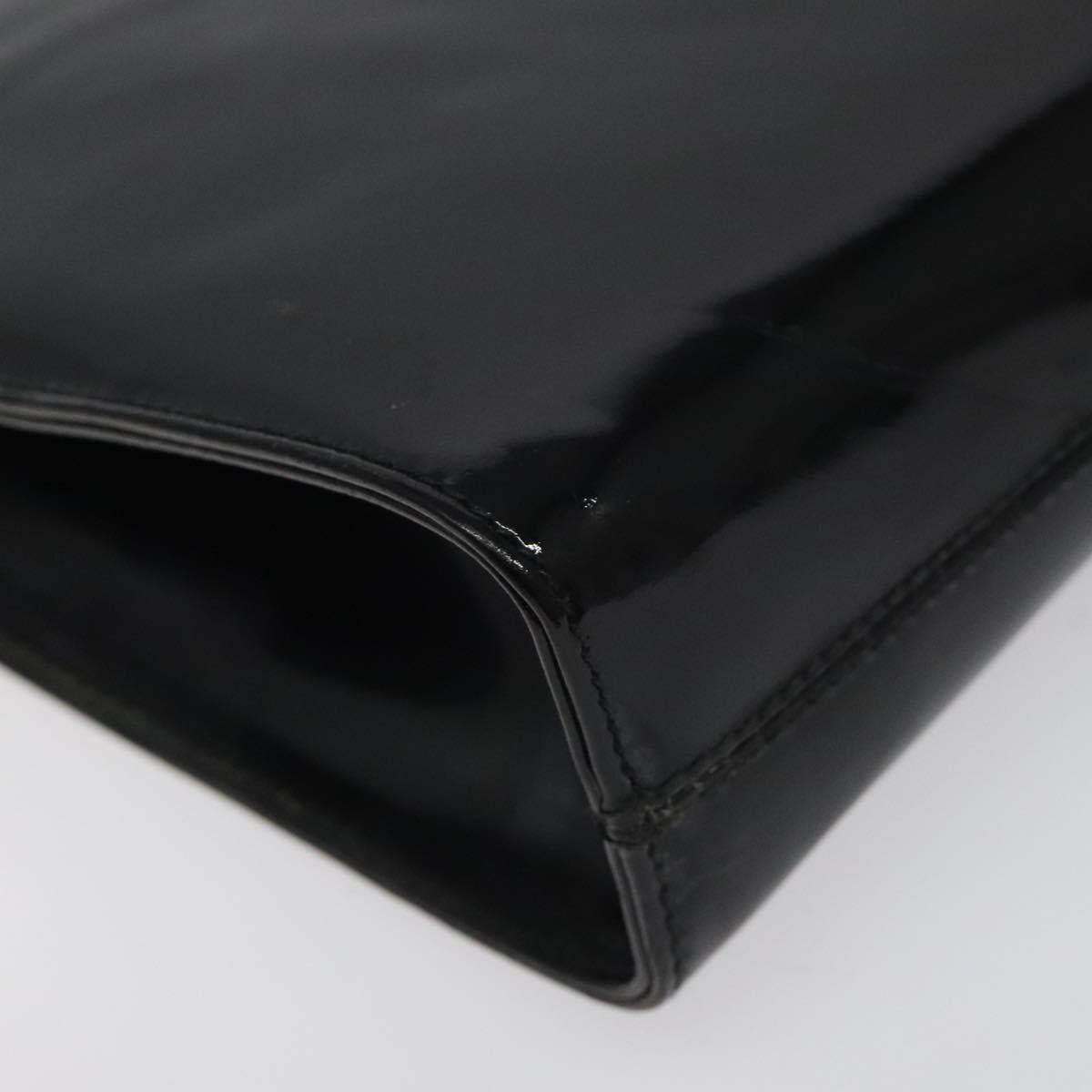 Salvatore Ferragamo Gancini Chain Shoulder Bag Patent Black Gold Auth 116139