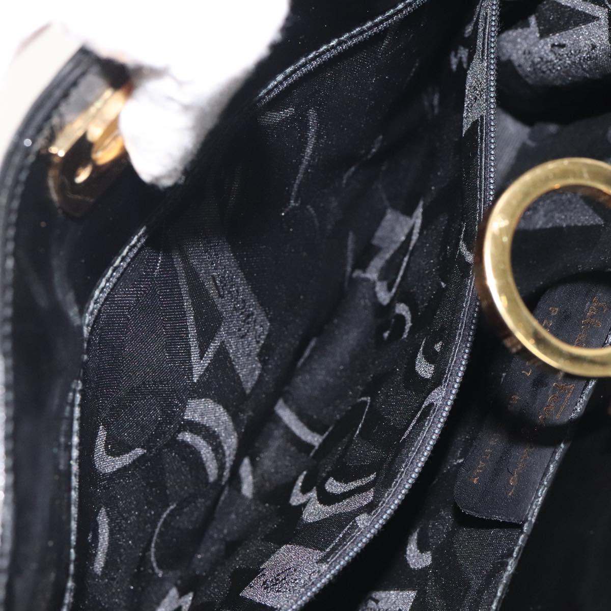 Salvatore Ferragamo Gancini Chain Shoulder Bag Patent Black Gold Auth 116139