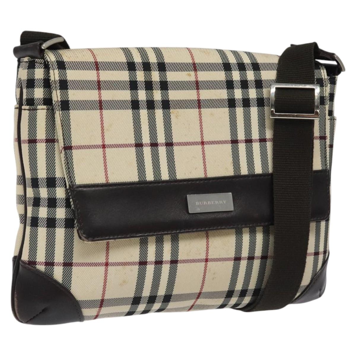 BURBERRY Nova Check Shoulder Bag Beige Brown Silver Auth 116145