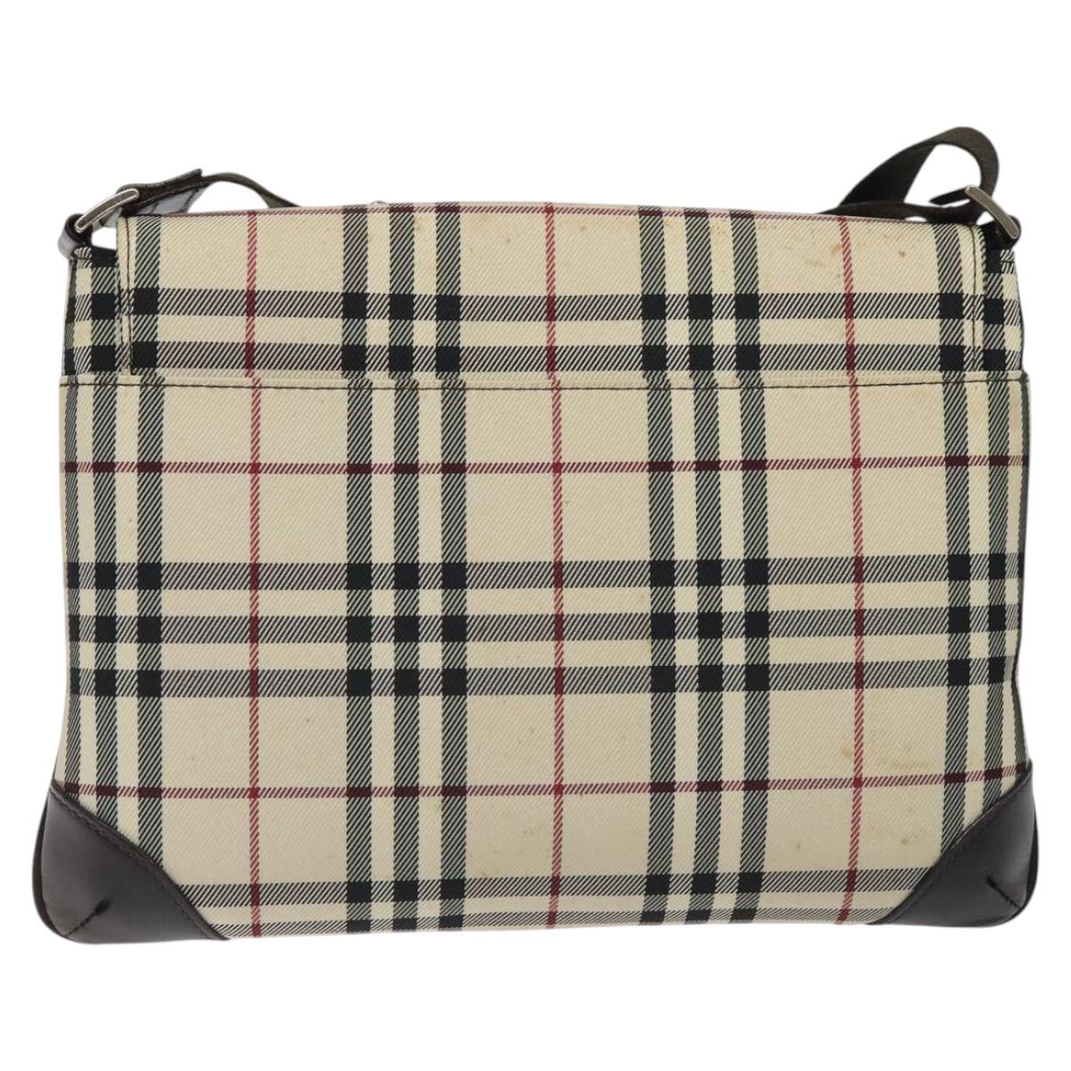 BURBERRY Nova Check Shoulder Bag Beige Brown Silver Auth 116145