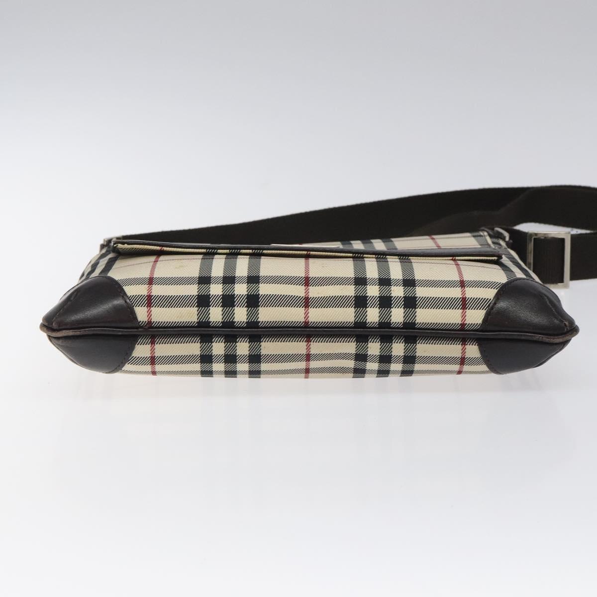 BURBERRY Nova Check Shoulder Bag Beige Brown Silver Auth 116145