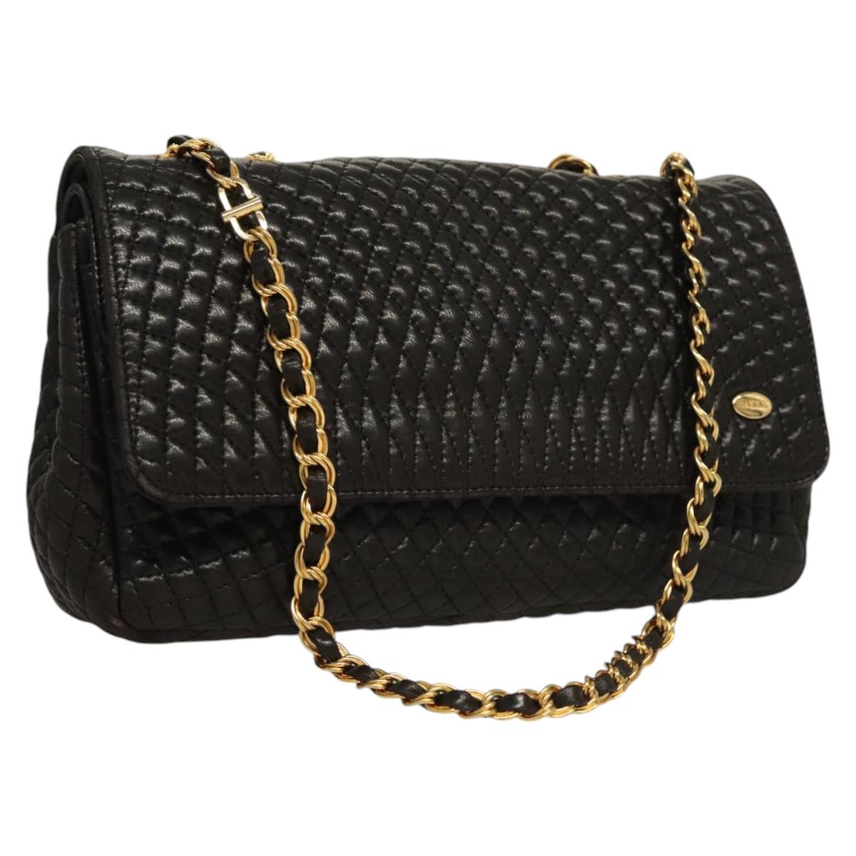 BALLY Chain Shoulder Bag Leather Black Gold Auth 116172