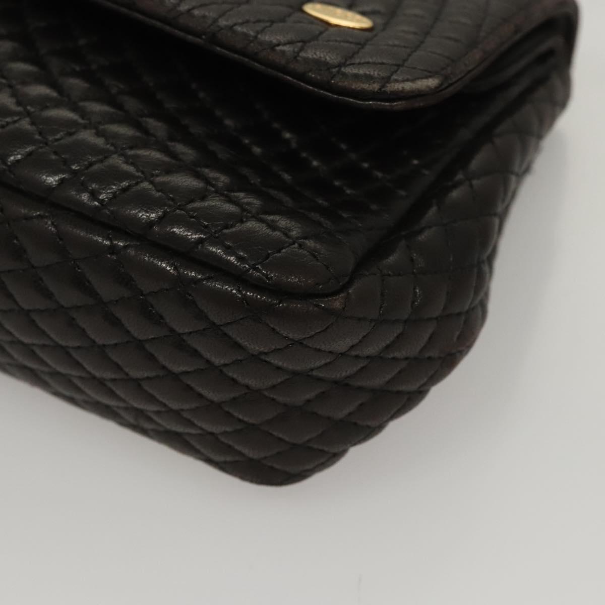 BALLY Chain Shoulder Bag Leather Black Gold Auth 116172