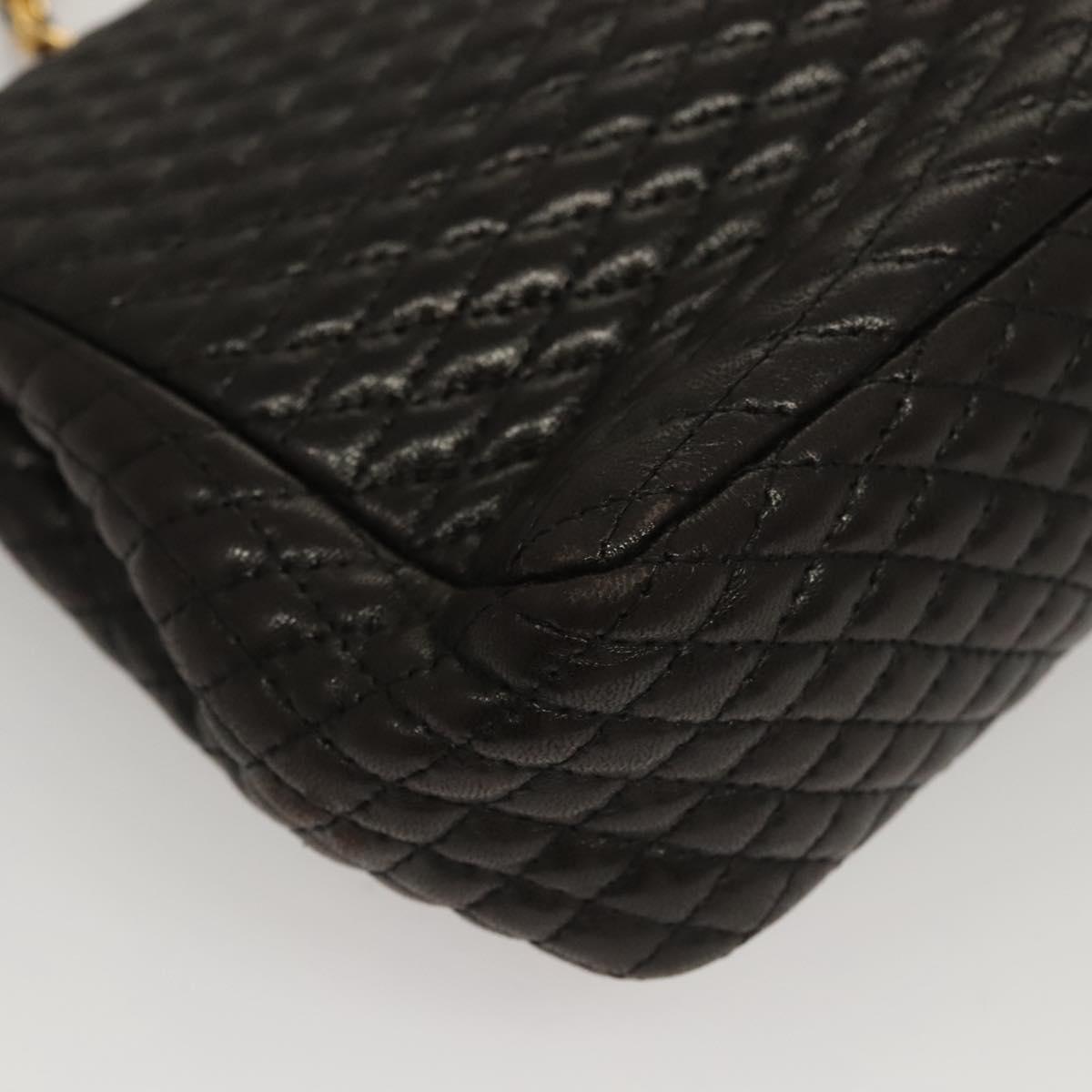 BALLY Chain Shoulder Bag Leather Black Gold Auth 116172