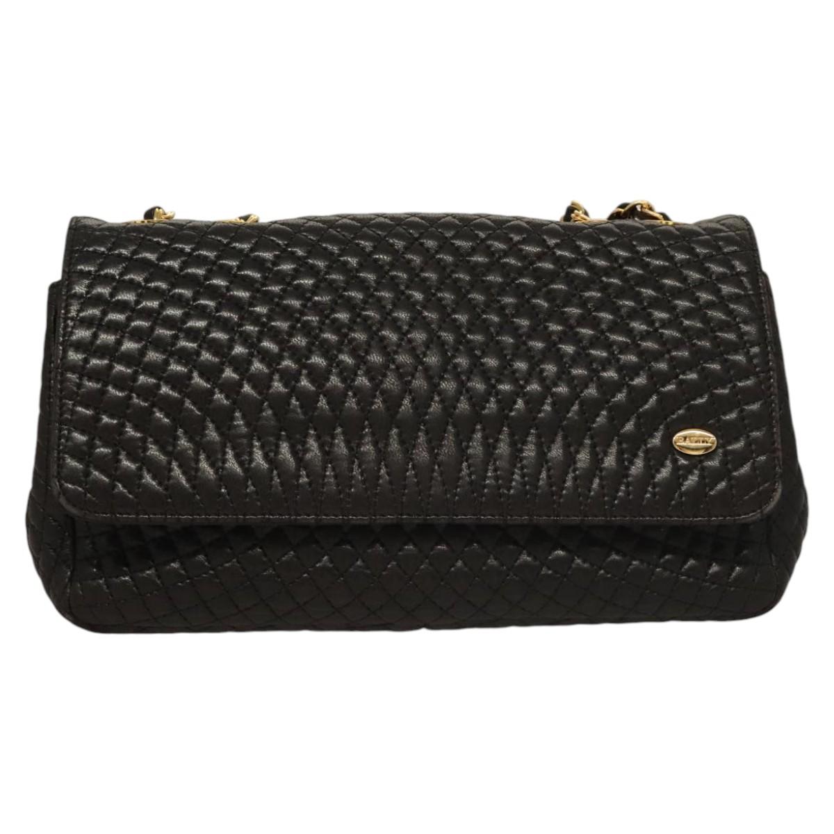 BALLY Chain Shoulder Bag Leather Black Gold Auth 116172