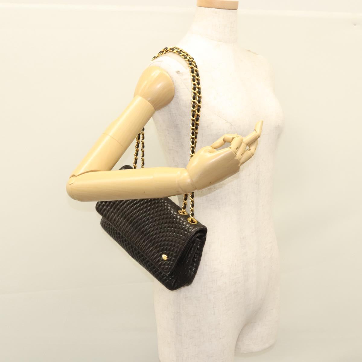 BALLY Chain Shoulder Bag Leather Black Gold Auth 116172