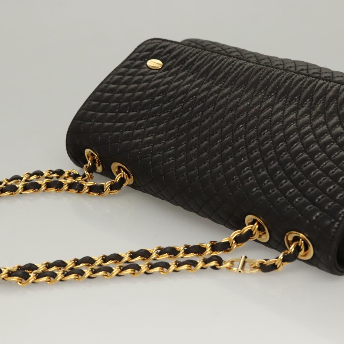 BALLY Chain Shoulder Bag Leather Black Gold Auth 116172