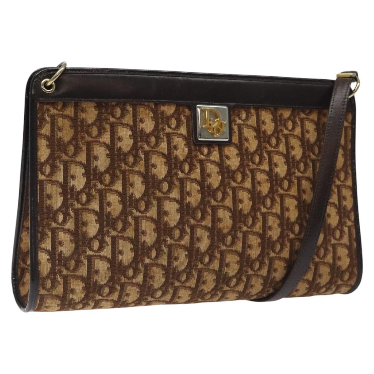 Christian Dior Trotter Canvas Shoulder Bag Brown Auth 116199