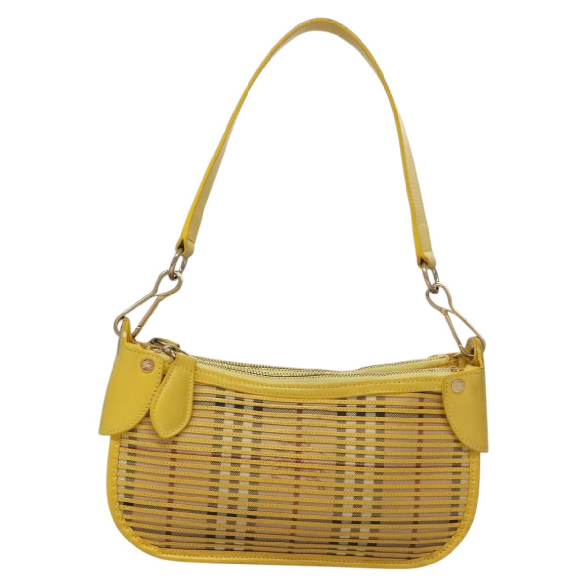 BURBERRY Nova Check Shoulder Bag Leather Yellow Auth 116203