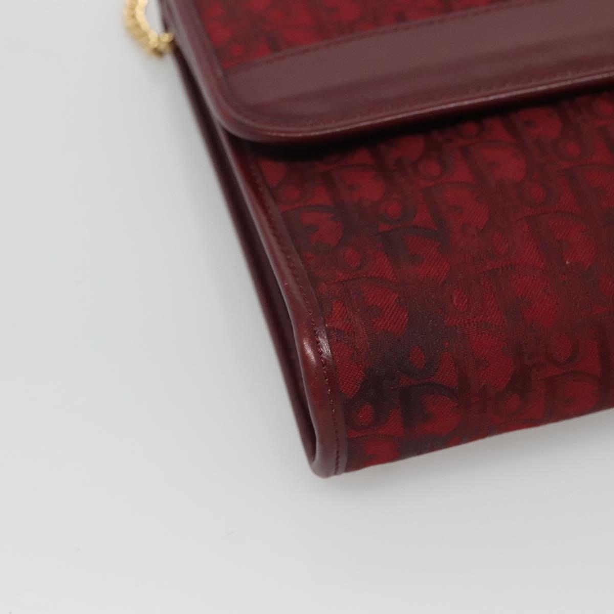 Christian Dior Trotter Canvas Chain Shoulder Bag Red Gold Auth 116208