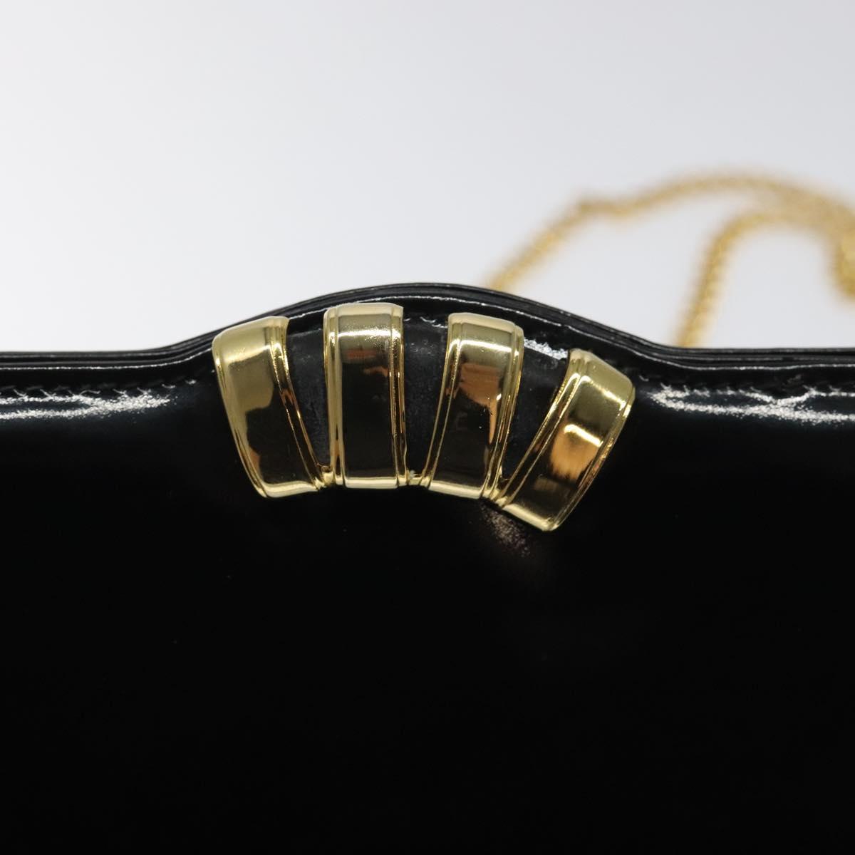Salvatore Ferragamo Chain Shoulder Bag Patent leather Black Gold Auth 116223