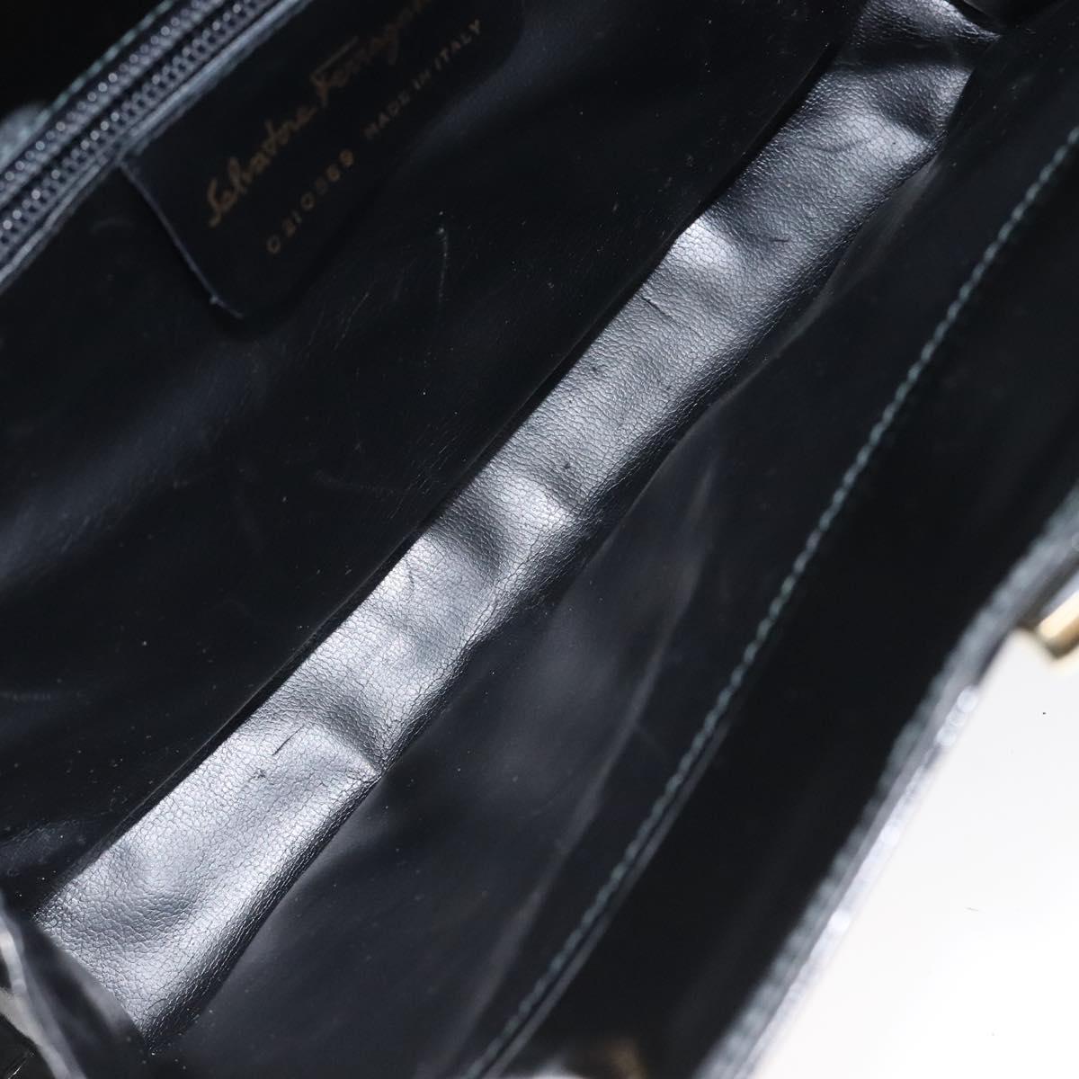 Salvatore Ferragamo Chain Shoulder Bag Patent leather Black Gold Auth 116223