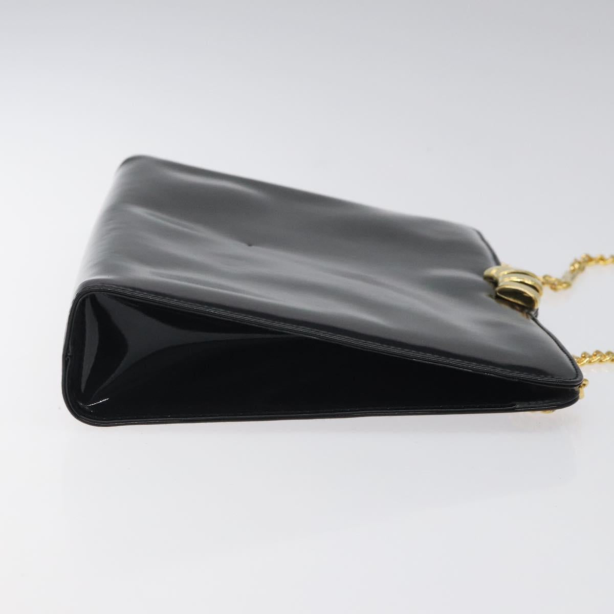 Salvatore Ferragamo Chain Shoulder Bag Patent leather Black Gold Auth 116223
