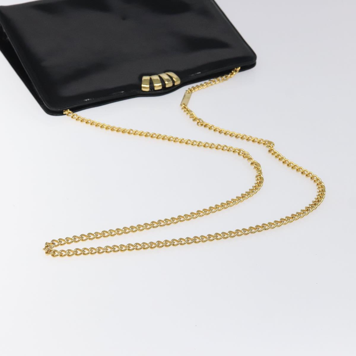 Salvatore Ferragamo Chain Shoulder Bag Patent leather Black Gold Auth 116223