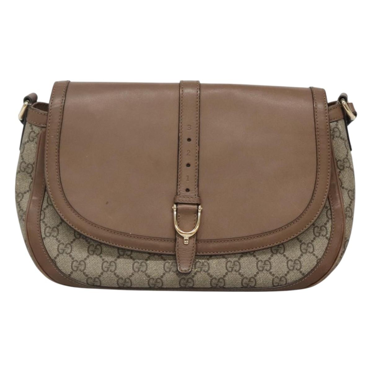 GUCCI GG Supreme Shoulder Bag PVC Beige Gold 336748 Auth 116246