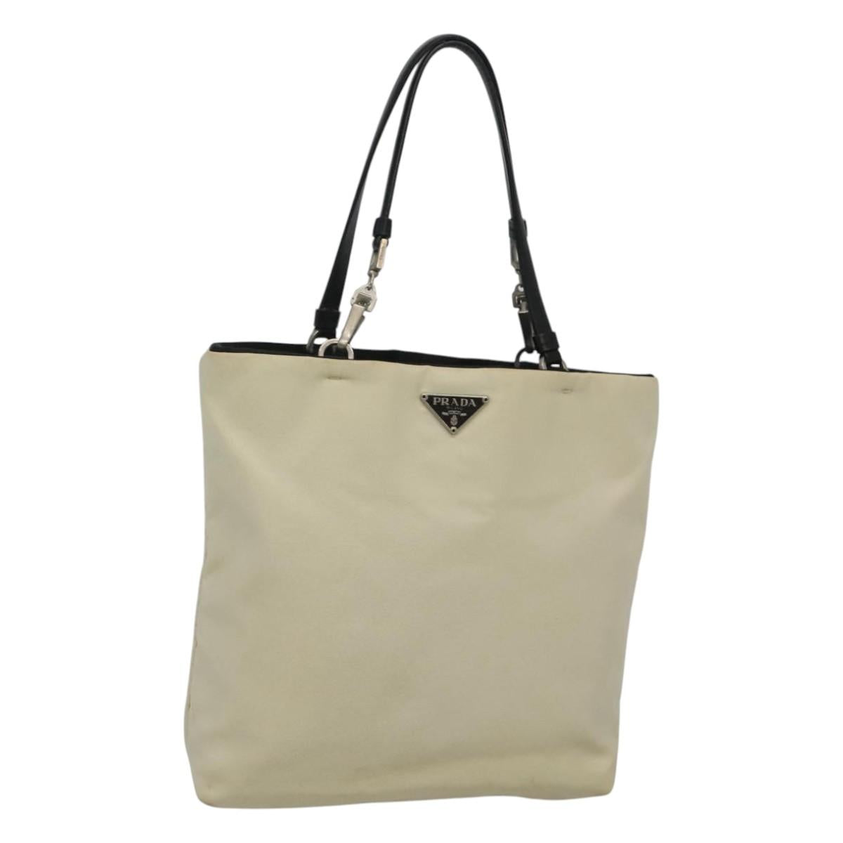 PRADA Hand Bag Nylon White Silver Auth 116272