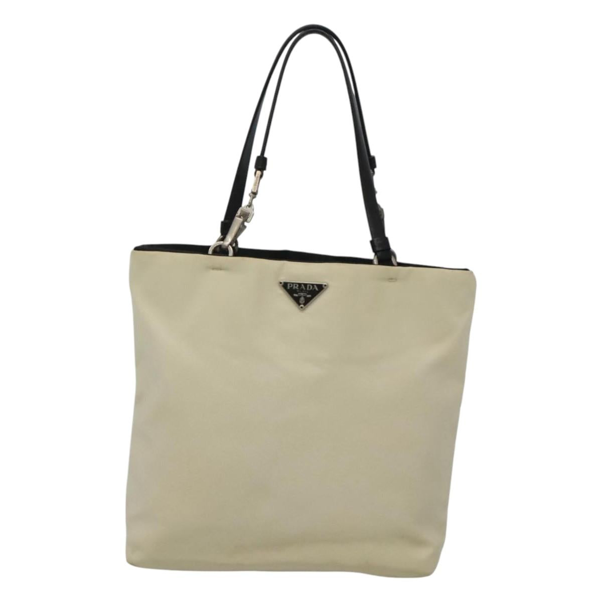PRADA Hand Bag Nylon White Silver Auth 116272