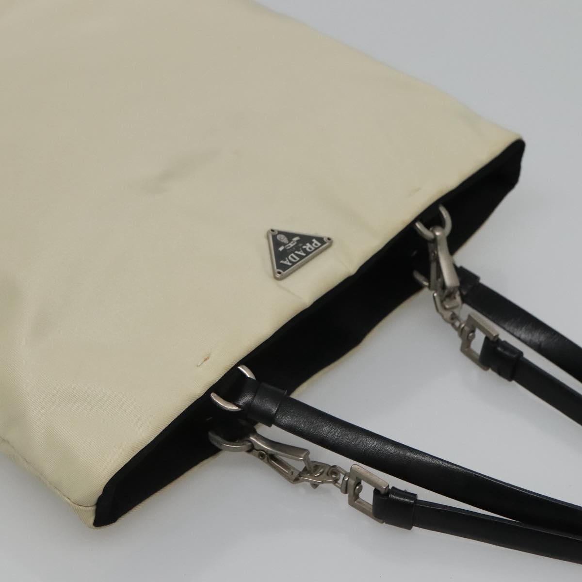 PRADA Hand Bag Nylon White Silver Auth 116272