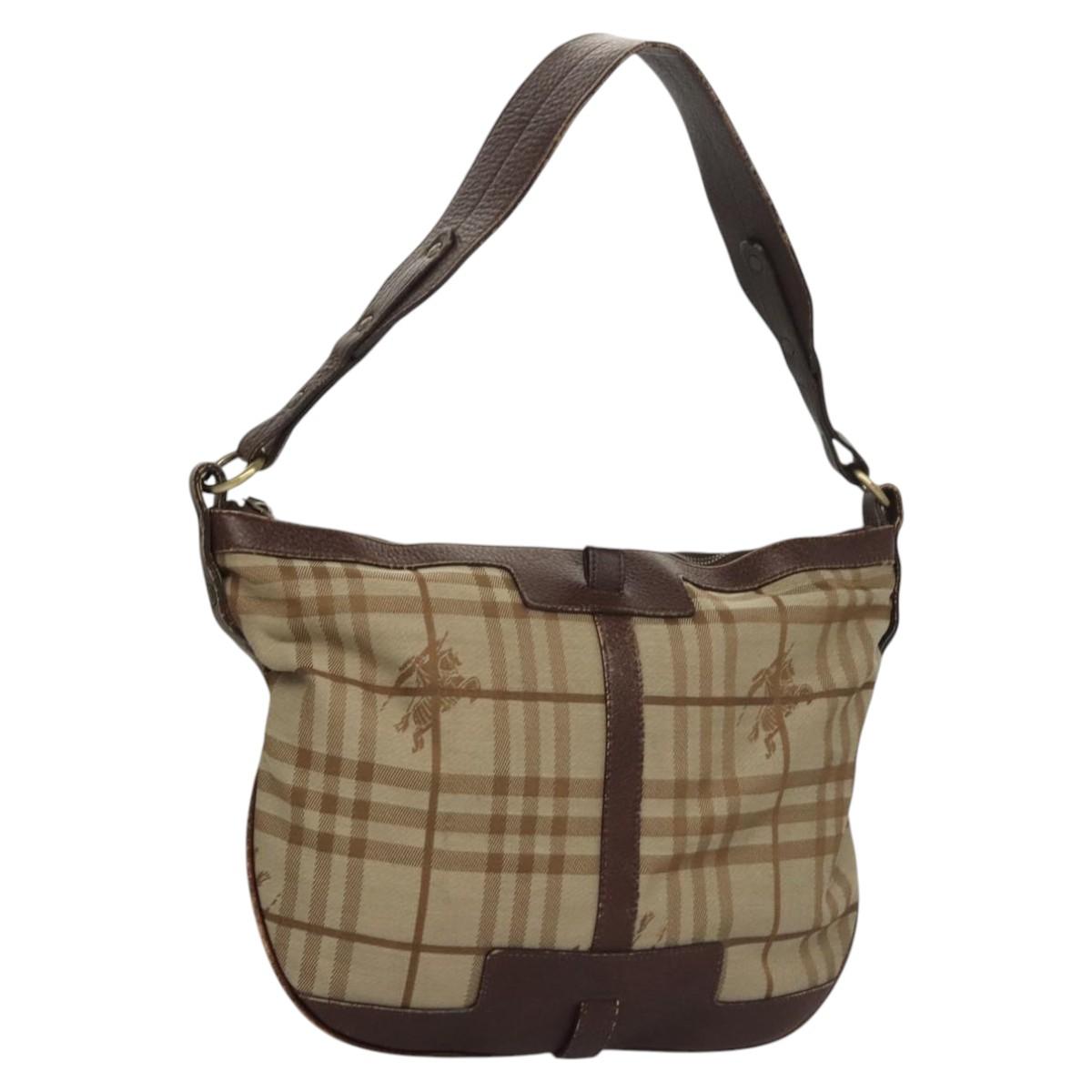 BURBERRY Nova Check Shoulder Bag Canvas Beige Gold Auth 116276