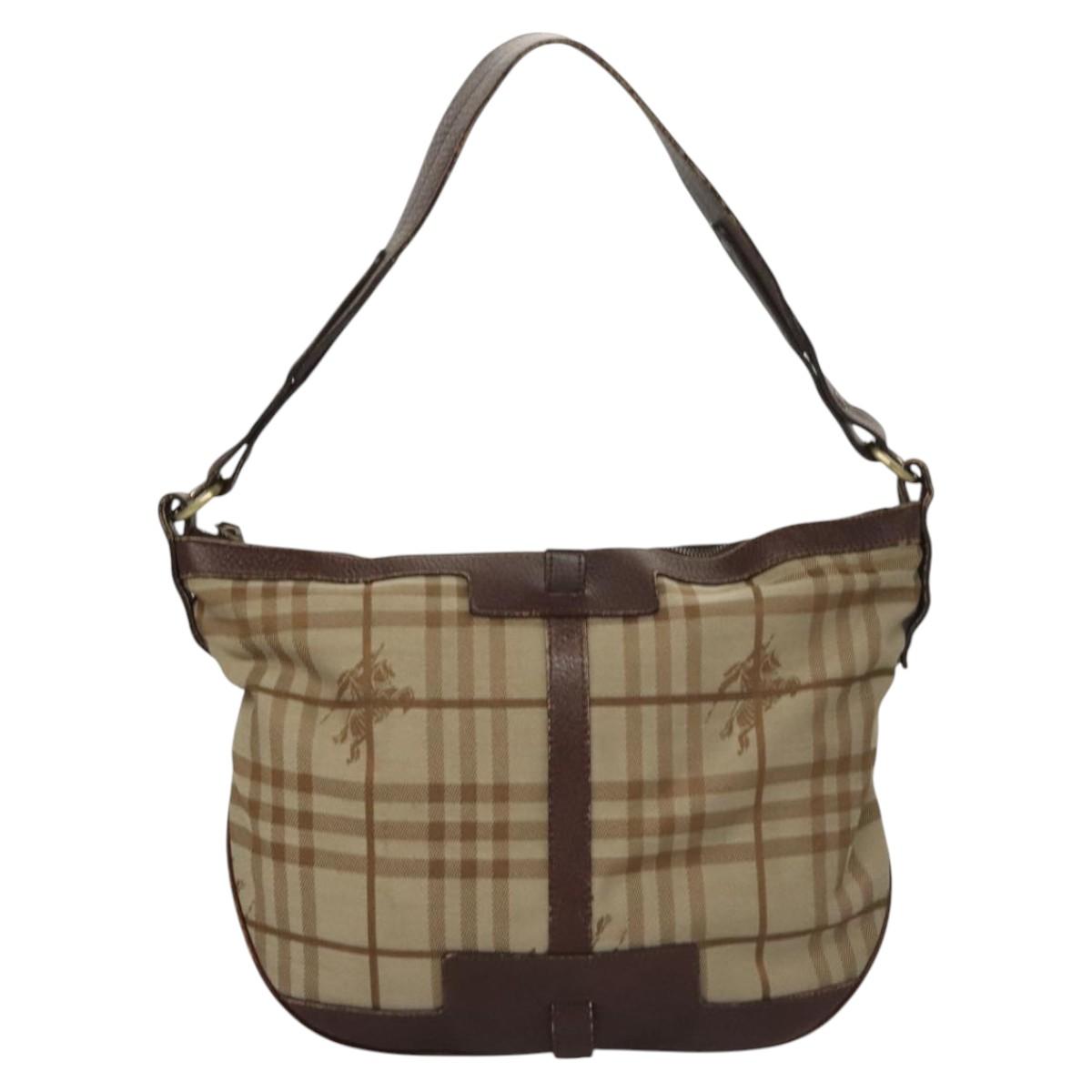 BURBERRY Nova Check Shoulder Bag Canvas Beige Gold Auth 116276