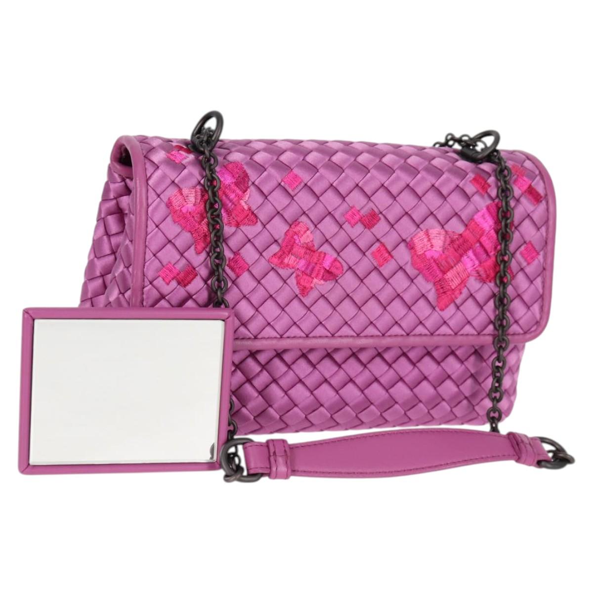 BOTTEGAVENETA INTRECCIATO Chain Shoulder Bag Leather Purple Auth 116278SAM