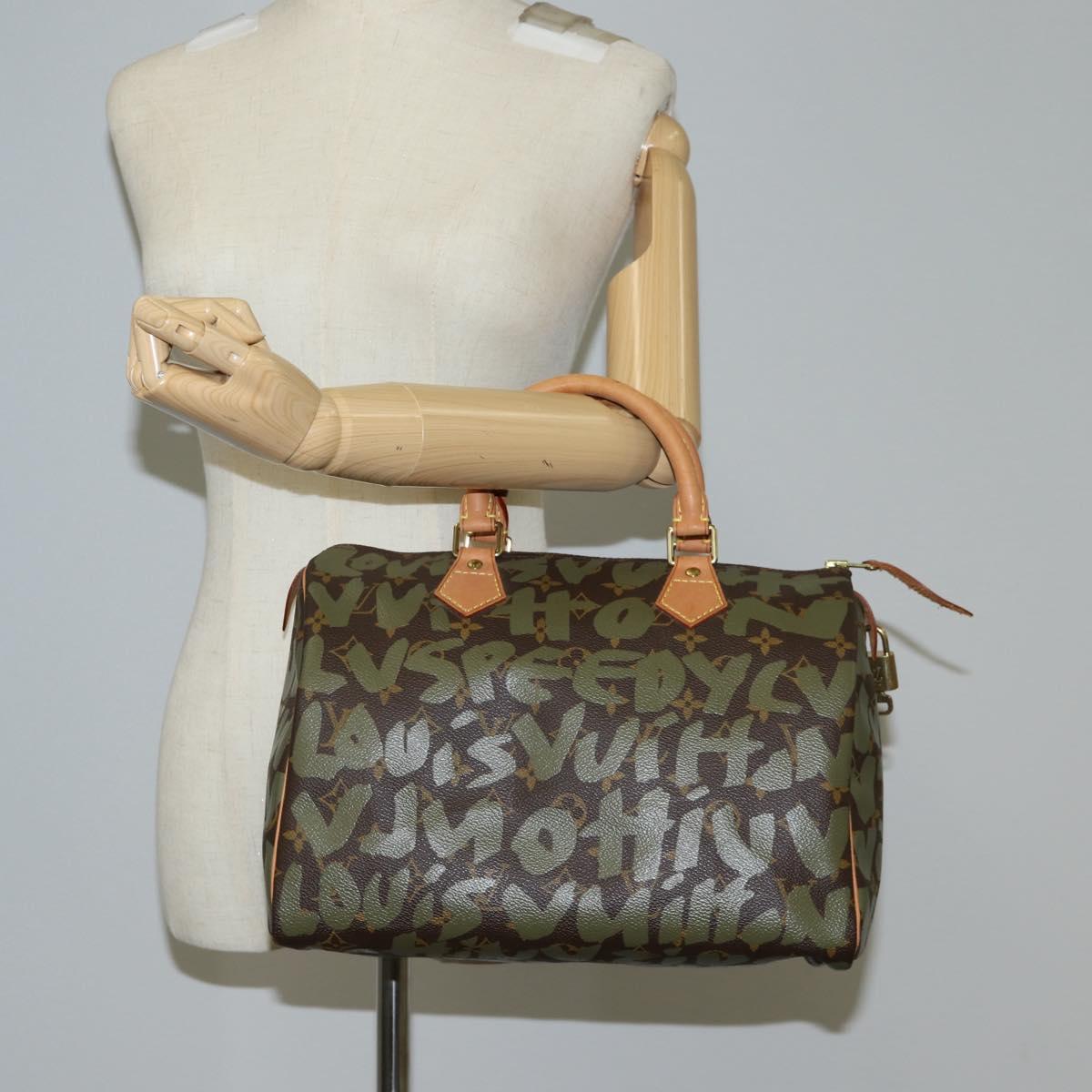 LOUIS VUITTON Monogram Graffiti Speedy 30 Bag Green Khaki M92194 Auth 116281AM