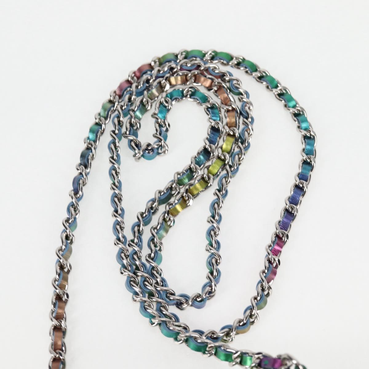 CHANEL CC filigree Chain Shoulder Bag Vinyl Silver Rainbow CC Auth 116287AM