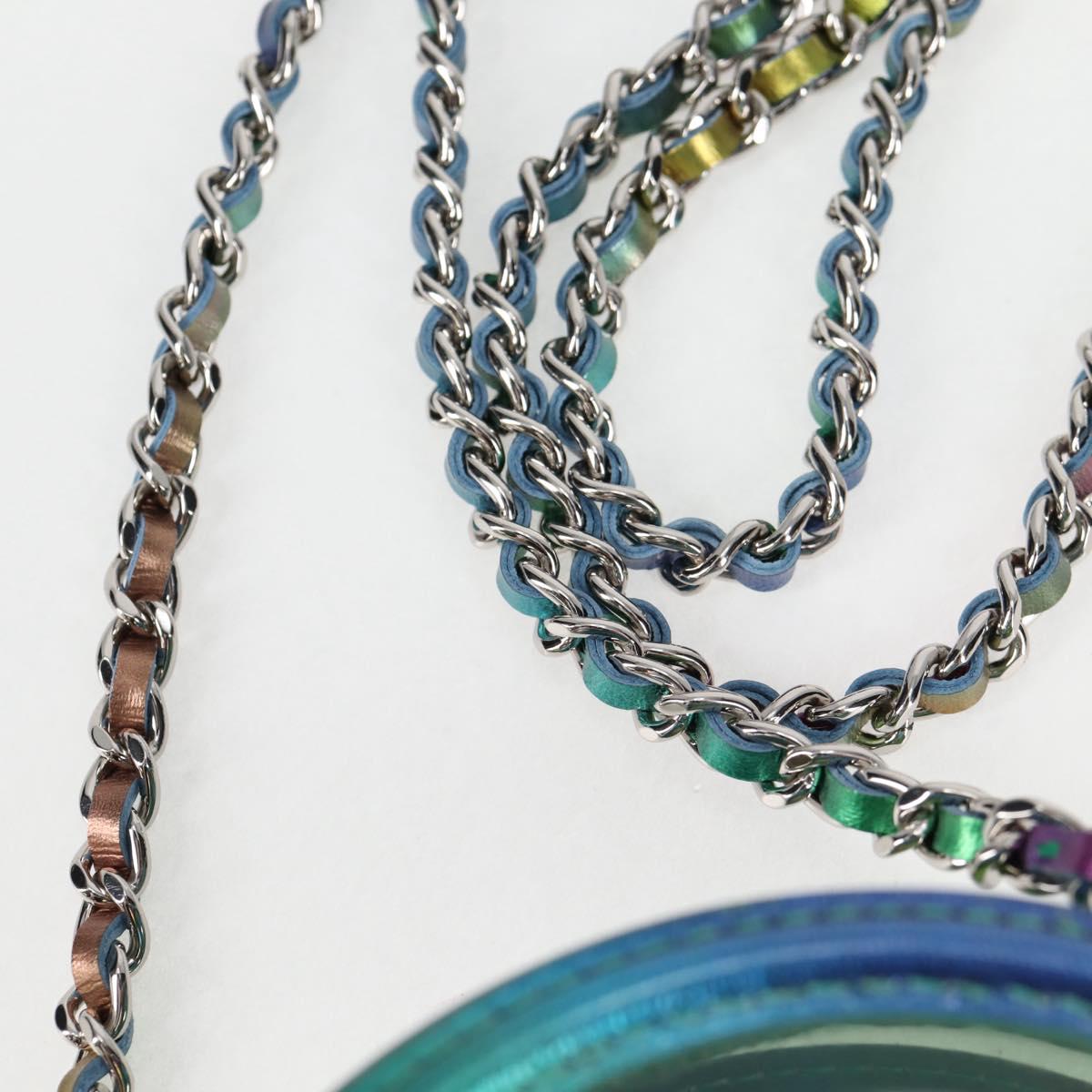 CHANEL CC filigree Chain Shoulder Bag Vinyl Silver Rainbow CC Auth 116287AM