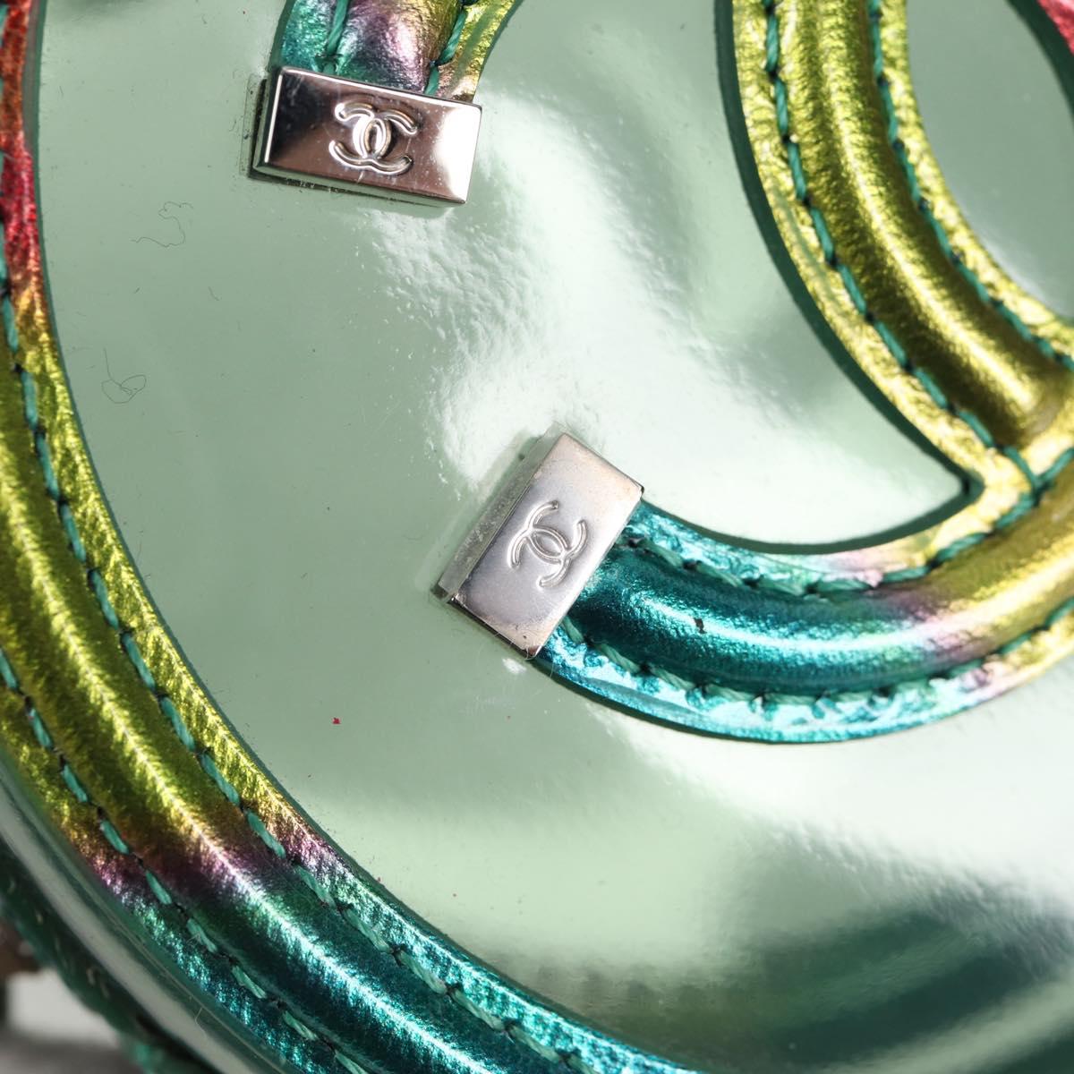 CHANEL CC filigree Chain Shoulder Bag Vinyl Silver Rainbow CC Auth 116287AM