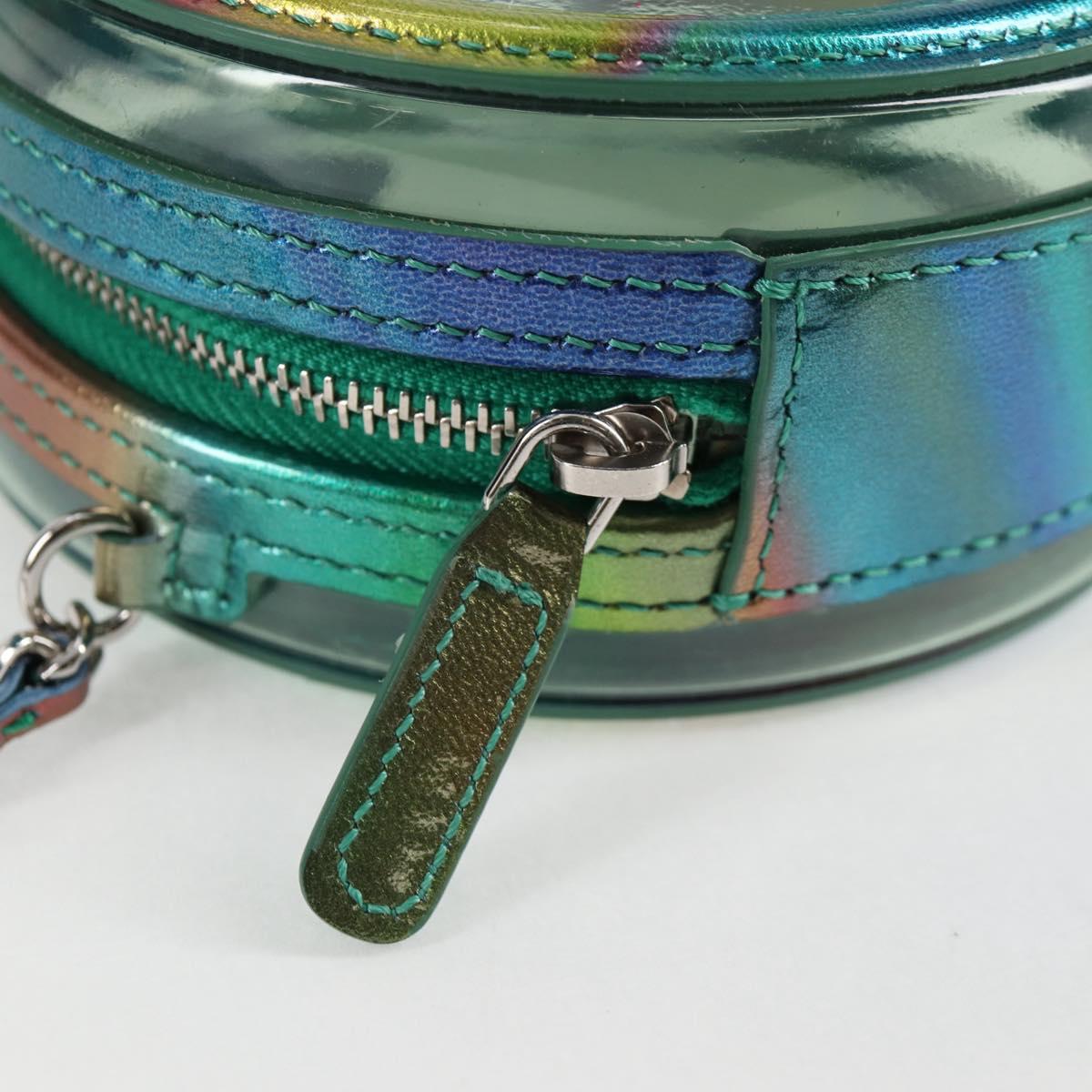 CHANEL CC filigree Chain Shoulder Bag Vinyl Silver Rainbow CC Auth 116287AM