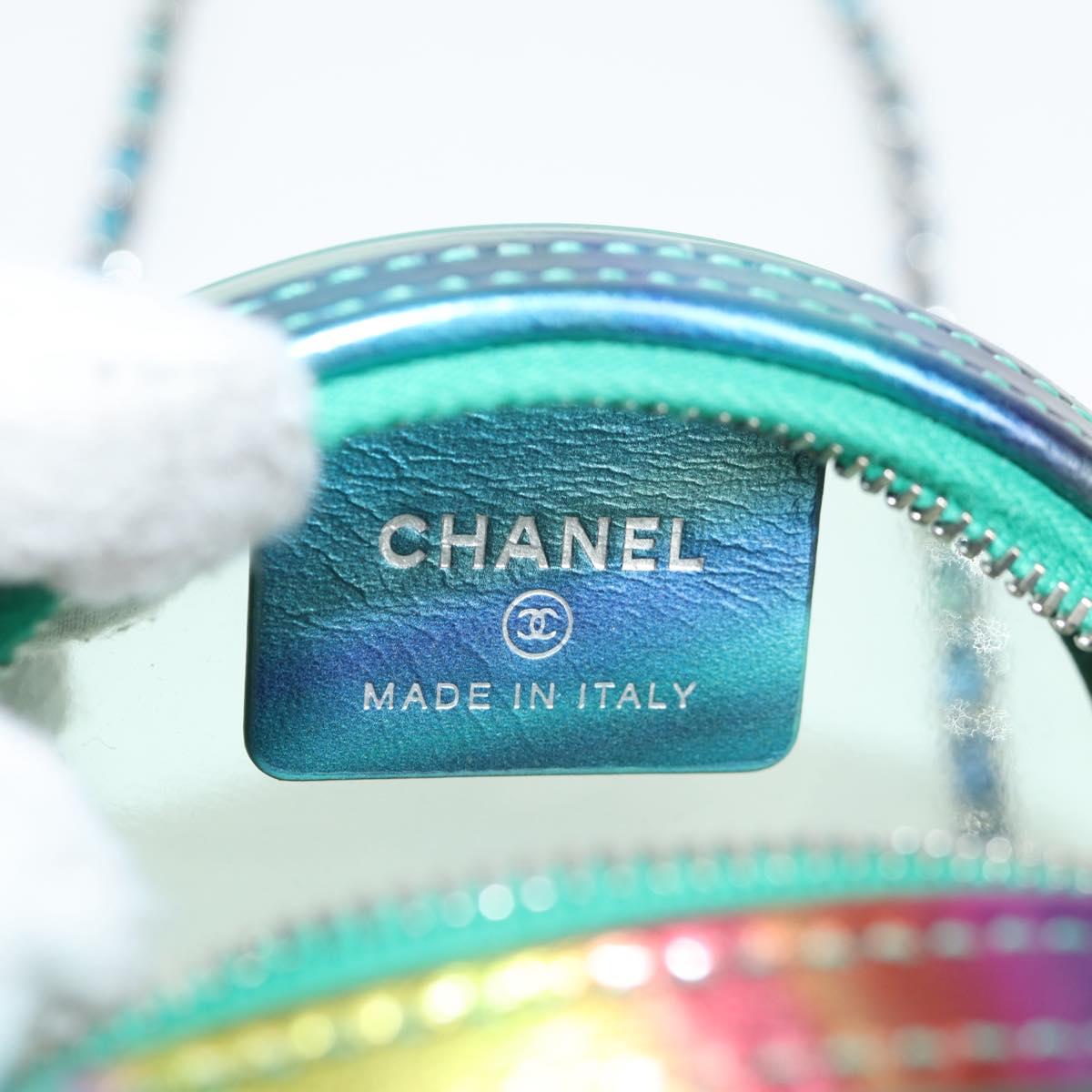 CHANEL CC filigree Chain Shoulder Bag Vinyl Silver Rainbow CC Auth 116287AM