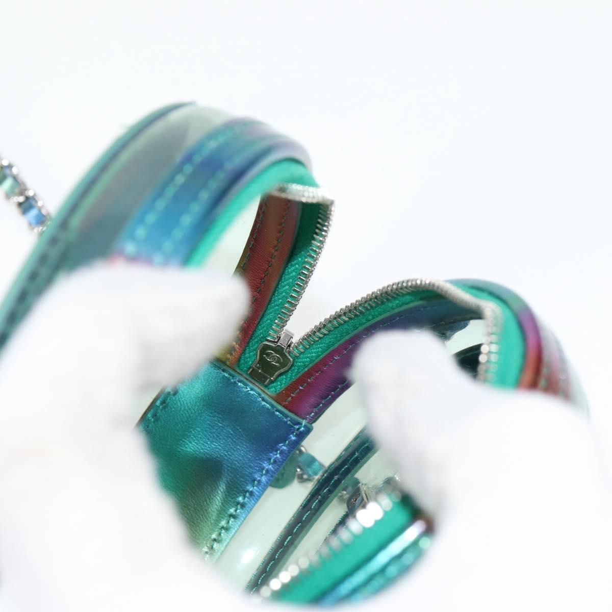 CHANEL CC filigree Chain Shoulder Bag Vinyl Silver Rainbow CC Auth 116287AM