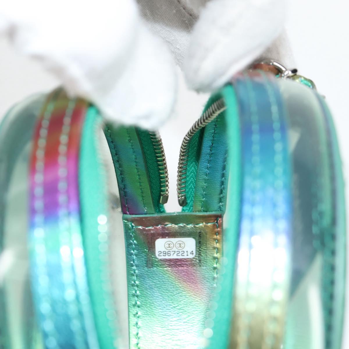 CHANEL CC filigree Chain Shoulder Bag Vinyl Silver Rainbow CC Auth 116287AM