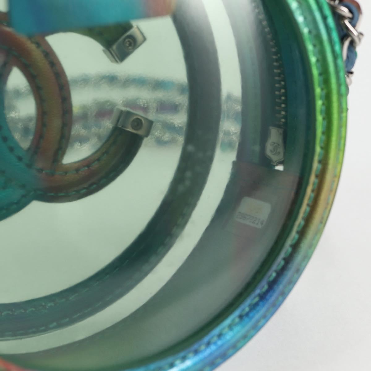 CHANEL CC filigree Chain Shoulder Bag Vinyl Silver Rainbow CC Auth 116287AM