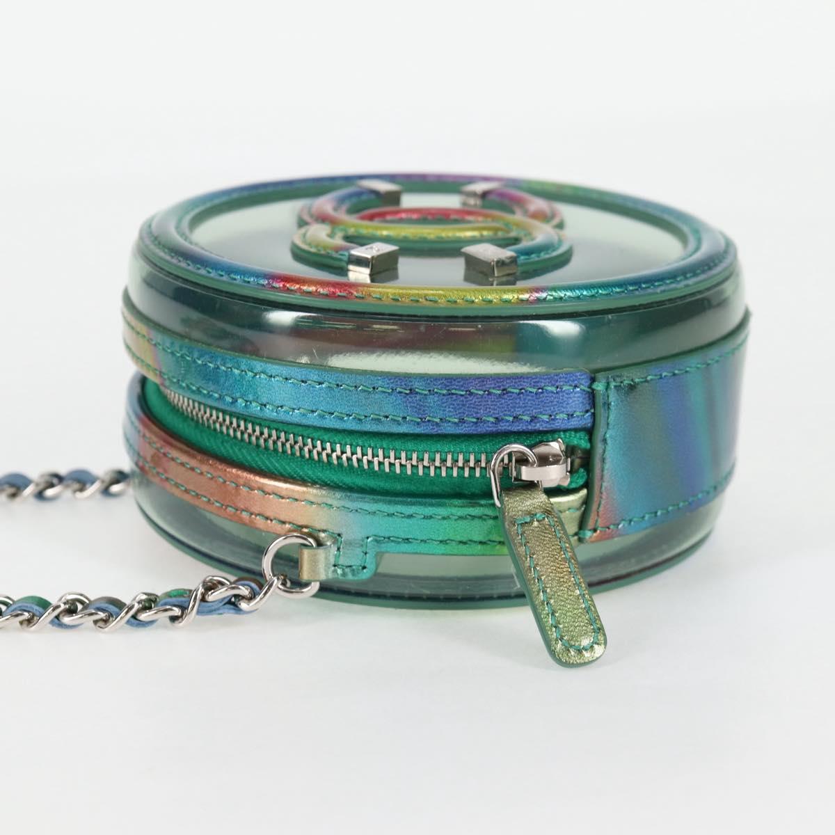 CHANEL CC filigree Chain Shoulder Bag Vinyl Silver Rainbow CC Auth 116287AM