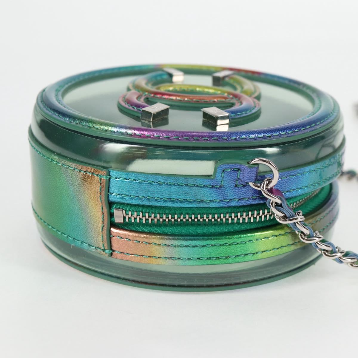 CHANEL CC filigree Chain Shoulder Bag Vinyl Silver Rainbow CC Auth 116287AM