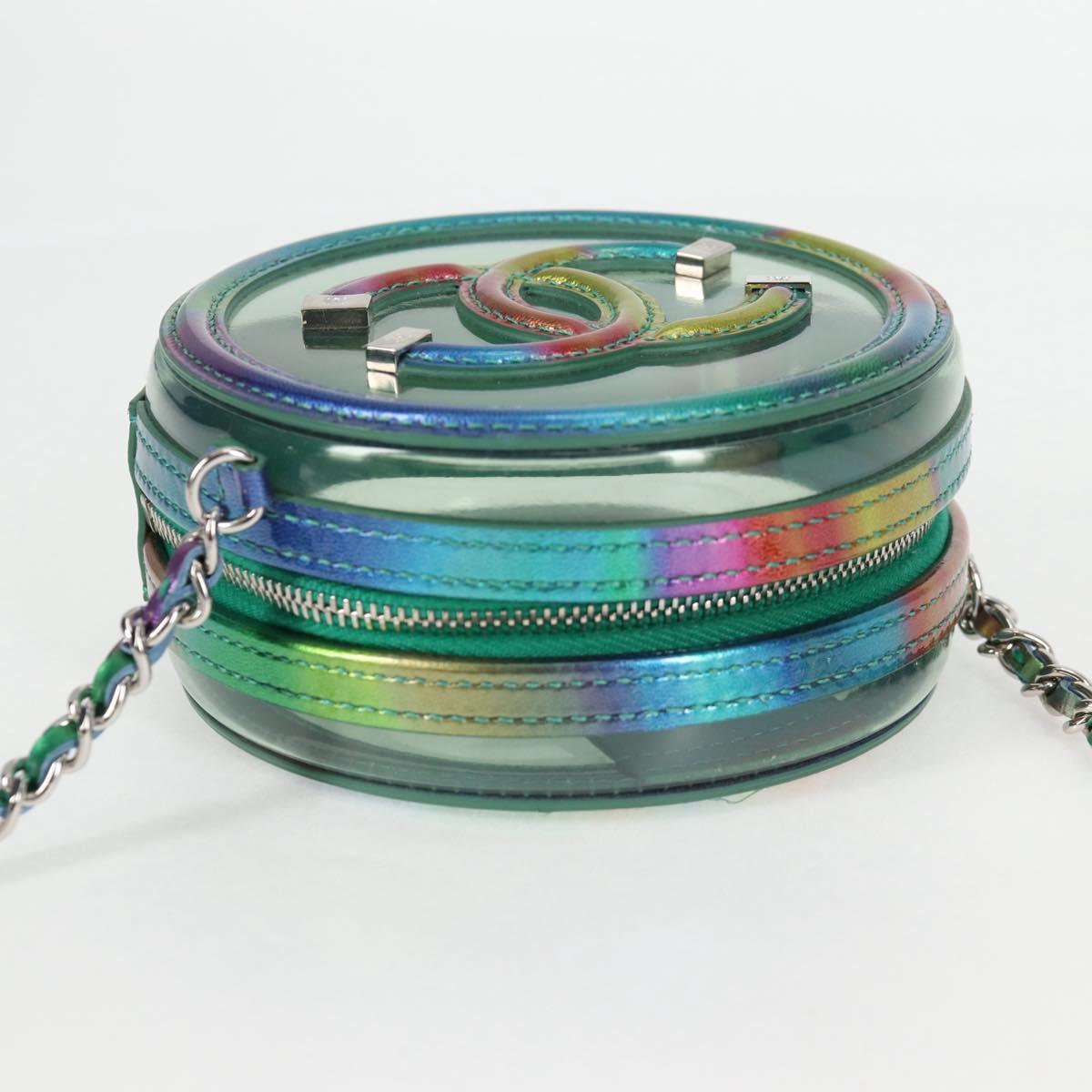 CHANEL CC filigree Chain Shoulder Bag Vinyl Silver Rainbow CC Auth 116287AM