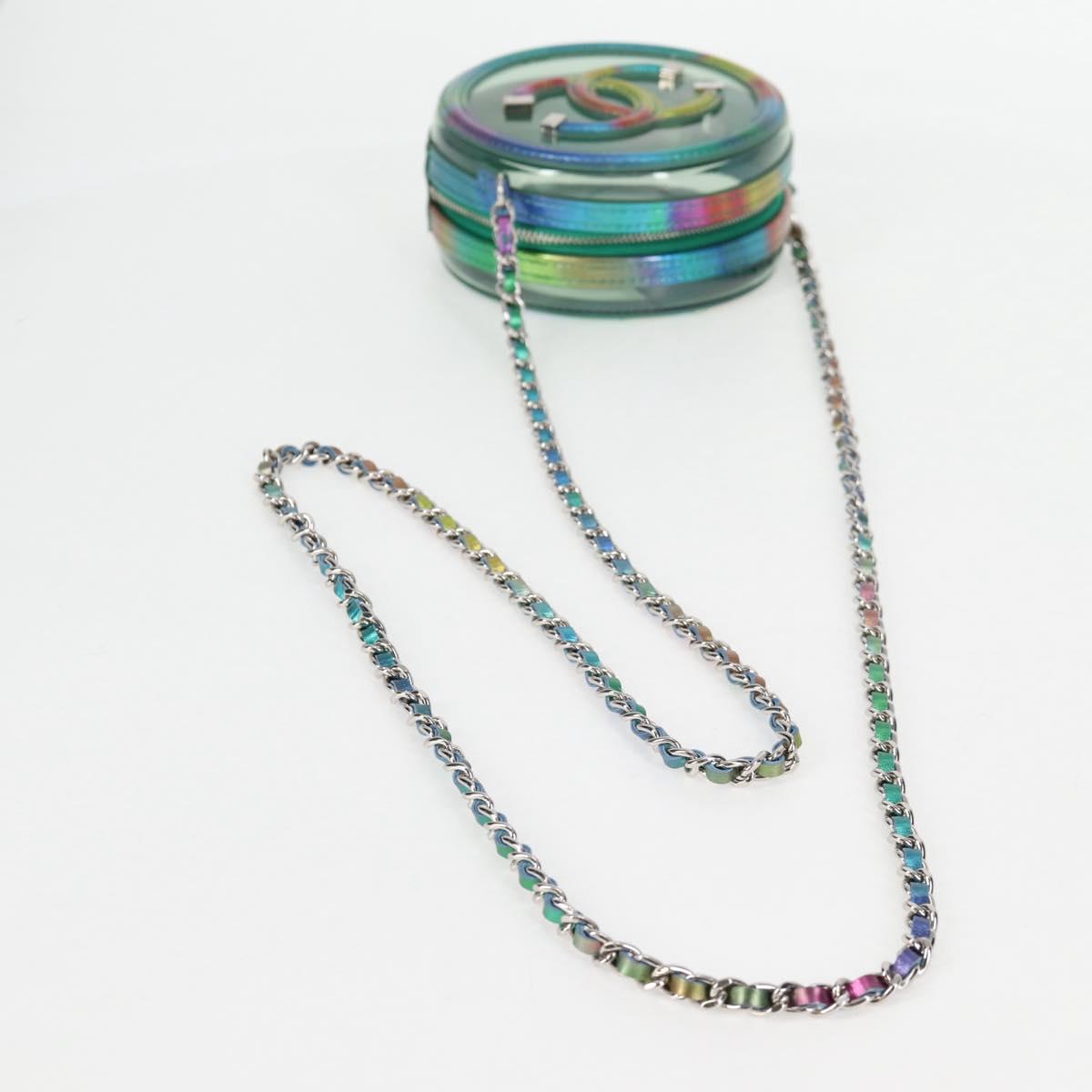 CHANEL CC filigree Chain Shoulder Bag Vinyl Silver Rainbow CC Auth 116287AM