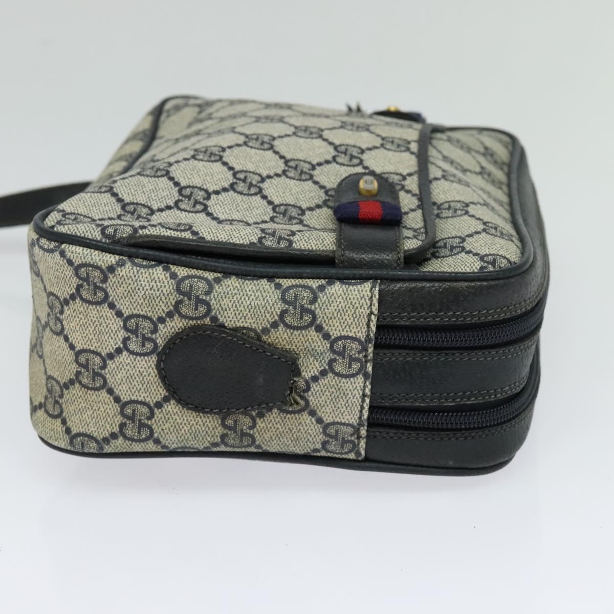 GUCCI GG Supreme Sherry Line Bag PVC Navy Gold Red 904 02 049 Auth 116288
